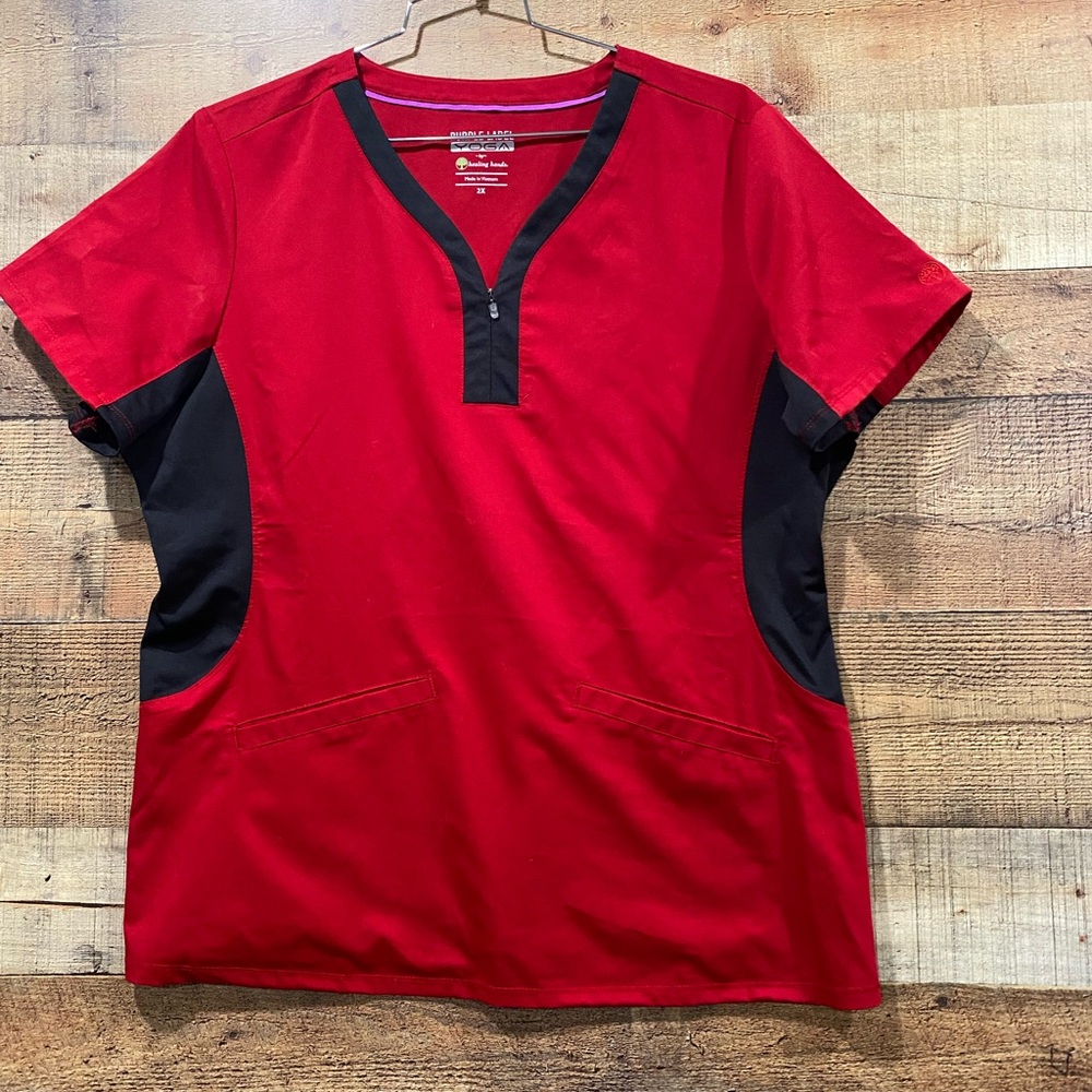 Healing Hands Purple Label Yoga Top Red & Black Size 2XL